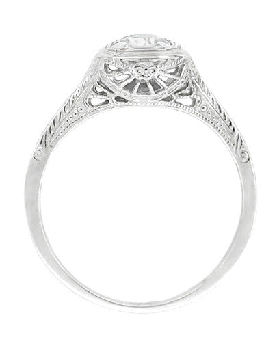 Filigree Scrolls Engraved 1/3 Carat Art Deco Vintage Diamond Engagement Ring in Platinum - Item: R183P50D - Image: 2