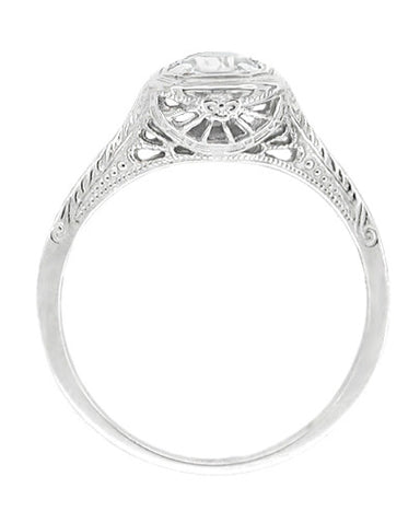 Filigree Scrolls 1/4 Carat Diamond Engraved Art Deco Engagement Ring in 14 Karat White Gold - alternate view