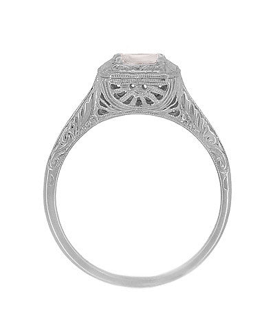 Filigree Scrolls Engraved Morganite Engagement Ring in 14 Karat White Gold - Item: R183WM - Image: 2