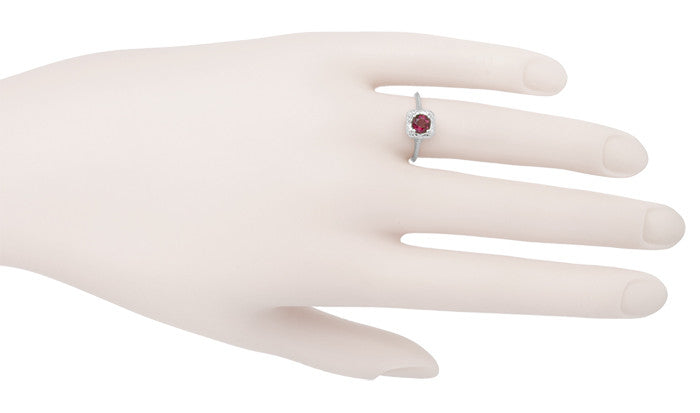 Filigree Scrolls Art Deco Engraved Ruby Engagement Ring in 14 Karat White Gold - Item: R183WR - Image: 4