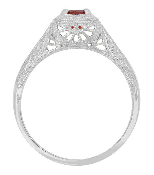 Filigree Scrolls Art Deco Engraved Ruby Engagement Ring in 14 Karat White Gold - Item: R183WR - Image: 2