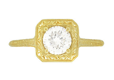 Filigree Scrolls Vintage Engraved 3/4 Carat Diamond Art Deco Engagement Ring in 14 Karat Yellow Gold - Item: R183Y1D-LC - Image: 4