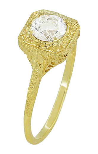 Filigree Engraved Scrolls 1/2 Carat Diamond Engagement Ring in 14 Karat Yellow Gold - Item: R183Y75D-LC - Image: 3