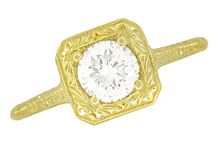 Filigree Engraved Scrolls 1/2 Carat Diamond Engagement Ring in 14 Karat Yellow Gold - Item: R183Y75D-LC - Image: 4