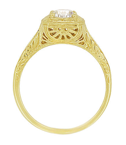 Filigree Engraved Scrolls 1/2 Carat Diamond Engagement Ring in 14 Karat Yellow Gold - Item: R183Y75D-LC - Image: 5