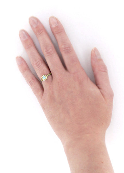 Aquamarine Art Deco Filigree Scrolls Engraved Engagement Ring in 14 Karat Yellow Gold - Item: R183YA - Image: 3