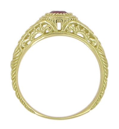 1920's Art Deco Yellow Gold Ruby Filigree Engagement Ring with Side Diamonds - Item: R189Y14 - Image: 4