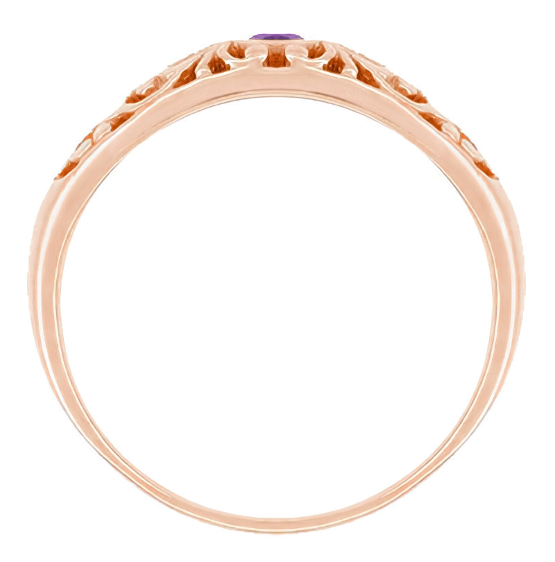 Edwardian Rose Gold Scroll Filigree Amethyst Band Ring - Item: R197RAM - Image: 2