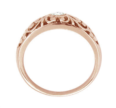 Edwardian Scroll Filigree White Sapphire Ring in 14 Karat Rose Gold - Item: R197RPWS - Image: 2