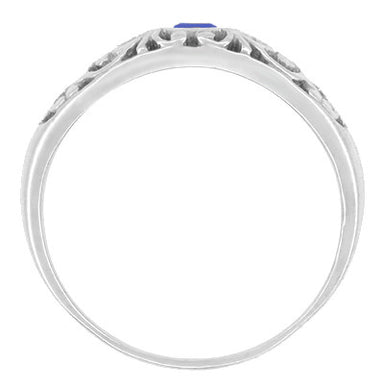 Edwardian Filigree Blue Sapphire Ring in 14 Karat White Gold - alternate view