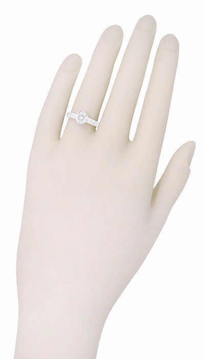 Art Deco Crown Filigree Scrolls Engraved 3/4 Carat Solitaire Diamond Engagement Ring in Platinum - Item: R199PD75-LC - Image: 7