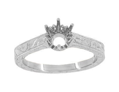 Art Deco Crown Filigree Scrolls Palladium 1/2 Carat Engagement Ring Setting | 5mm - 5.5mm Mount - Item: R199PDM50 - Image: 3