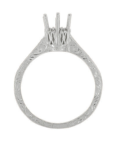 Art Deco Crown Filigree Scrolls Palladium 1/2 Carat Engagement Ring Setting | 5mm - 5.5mm Mount - Item: R199PDM50 - Image: 2