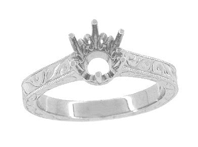 Art Deco Engraved 950 Palladium 3/4 Carat Crown Engagement Ring Setting - Item: R199PDM75 - Image: 3