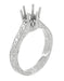Art Deco Engraved 950 Palladium 3/4 Carat Crown Engagement Ring Setting