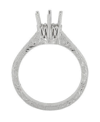 Art Deco Engraved 950 Palladium 3/4 Carat Crown Engagement Ring Setting - alternate view