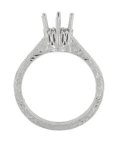 Art Deco Engraved 950 Palladium 3/4 Carat Crown Engagement Ring Setting - Item: R199PDM75 - Image: 2