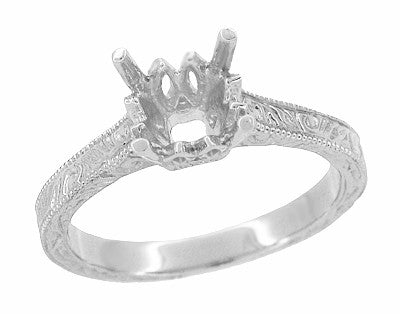 Art Deco Palladium 1 - 1.50 Carat 4 Prong Crown Filigree Engagement Ring Setting - Item: R199PRPDM1 - Image: 2