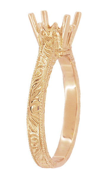 Art Deco 1 - 1.50 Carat Crown Scrolls Filigree Engagement Ring Setting in 14 Karat Rose Gold - Item: R199PRR1 - Image: 3