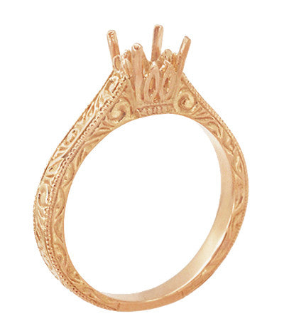 Art Deco 1/2 Carat Crown Scrolls Filigree Engagement Ring Setting in 14 Karat Rose Gold - Item: R199PRR50 - Image: 4