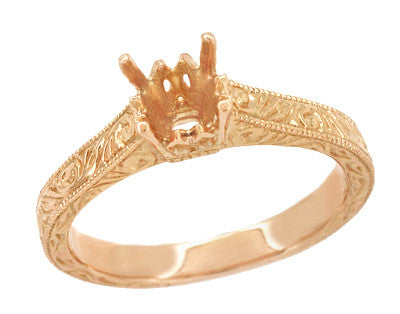 Art Deco 1/2 Carat Crown Scrolls Filigree Engagement Ring Setting in 14 Karat Rose Gold - Item: R199PRR50 - Image: 2