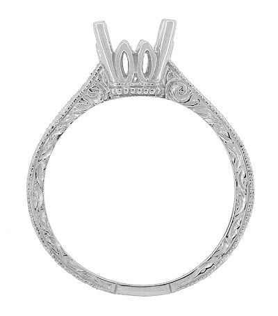 Art Deco 1 - 1.50 Carat Crown Scrolls Filigree Engagement Ring Setting in 14K or 18 Karat White Gold - Item: R199PRW1K14 - Image: 5