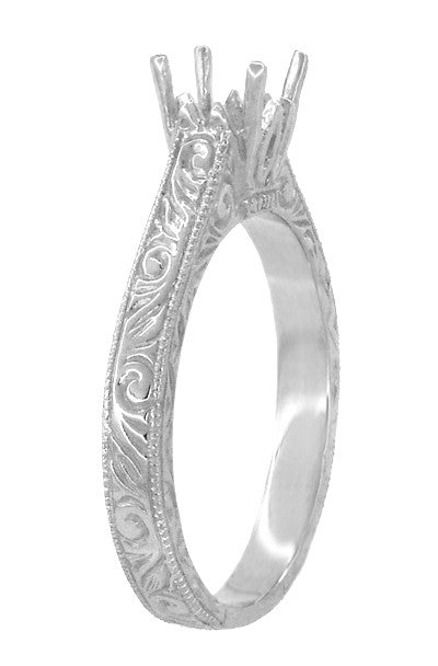 Art Deco 3/4 Carat Scroll Engraved Castle Filigree Engagement Ring Setting in White Gold - Item: R199PRW75K14 - Image: 3