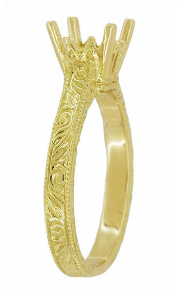Art Deco Yellow Gold 1 - 1.50 Carat Crown Scrolls Filigree Engagement Ring Setting - Item: R199PRY1K14 - Image: 3