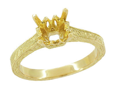 18 Karat Yellow Gold Art Deco Scrolls Filigree Crown 1.50 - 1.75 Carat Engagement Ring Setting - Item: R199PRY125 - Image: 2