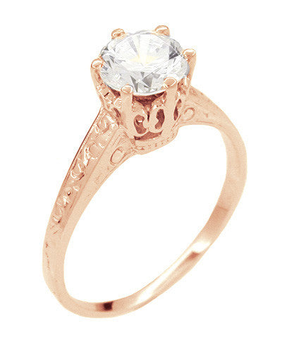 18 Karat Rose ( Pink ) Gold Art Deco 1 Carat Crown Filigree Slender Engagement Ring Setting - Item: R199R - Image: 3