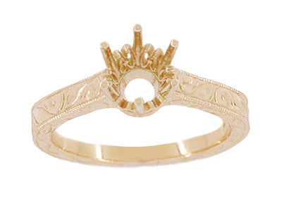 Art Deco 1 Carat Crown Filigree Scrolls Engagement Ring Setting in 14 Karat Rose ( Pink ) Gold - Item: R199R1 - Image: 3