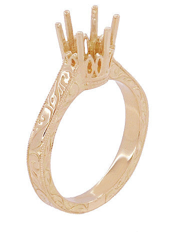Filigree Scrolls Art Deco 1.25 - 1.50 Carat Crown Engagement Ring Setting in 14 Karat Rose ( Pink ) Gold - Item: R199R125 - Image: 3