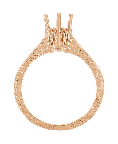 Art Deco 1/4 Carat Crown Filigree Scrolls Engagement Ring Setting in 14 Karat Rose Gold - alternate view