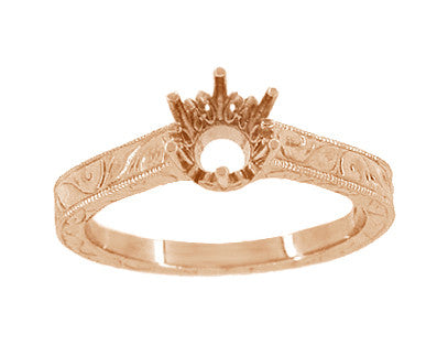 Art Deco Filigree Scrolls 14 Karat Rose Gold 1/2 Carat Crown Engagement Ring Setting - Item: R199R50 - Image: 3