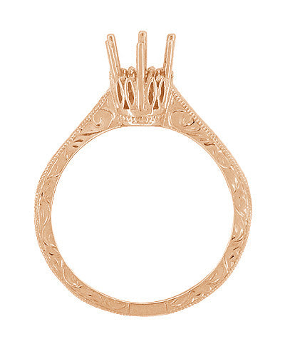 Art Deco Filigree Scrolls 14 Karat Rose Gold 1/2 Carat Crown Engagement Ring Setting - Item: R199R50 - Image: 2