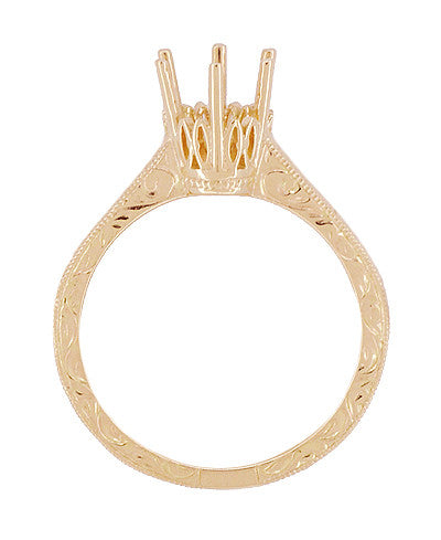 Art Deco 3/4 Carat Crown Filigree Scrolls Engagement Ring Setting in 14 Karat Rose ( Pink ) Gold - Item: R199R75 - Image: 2