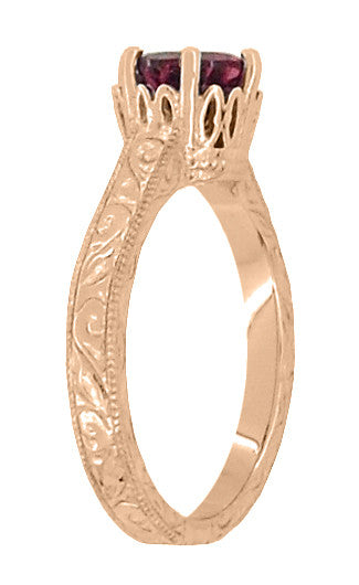 Scroll Filigree Art Deco Crown 1.5 Carat Rhodolite Garnet Solitaire Engagement Ring in 14 Karat Rose ( Pink ) Gold - Item: R199RG - Image: 3