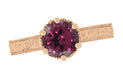 Scroll Filigree Art Deco Crown 1.5 Carat Rhodolite Garnet Solitaire Engagement Ring in 14 Karat Rose ( Pink ) Gold
