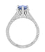 Art Deco Carved Filigree Scrolls Crown Tanzanite Solitaire Engagement Ring in 18 Karat White Gold
