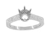 Art Deco 1 Carat Crown Filigree Scrolls Engagement Ring Setting in White Gold - 6.5mm Round Mount