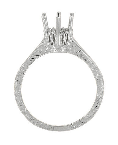 Art Deco 1 Carat Crown Filigree Scrolls Engagement Ring Setting in White Gold - 6.5mm Round Mount - alternate view