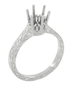 Art Deco 1 Carat Crown Filigree Scrolls Engagement Ring Setting in White Gold - 6.5mm Round Mount