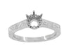Art Deco Filigree Scrolls 1/4 Carat Crown Engagement Ring Setting in White Gold