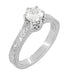 Filigree Scrolls Engraved Solitaire Diamond Art Deco Crown Engagement Ring in 18 Karat White Gold
