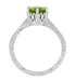 Art Deco Crown Filigree Scrolls Solitaire Peridot Engagement Ring in 18 Karat White Gold