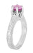 Art Deco Filigree Crown Solitaire 1 Carat Pink Sapphire Engraved Engagement Ring in 18 Karat White Gold