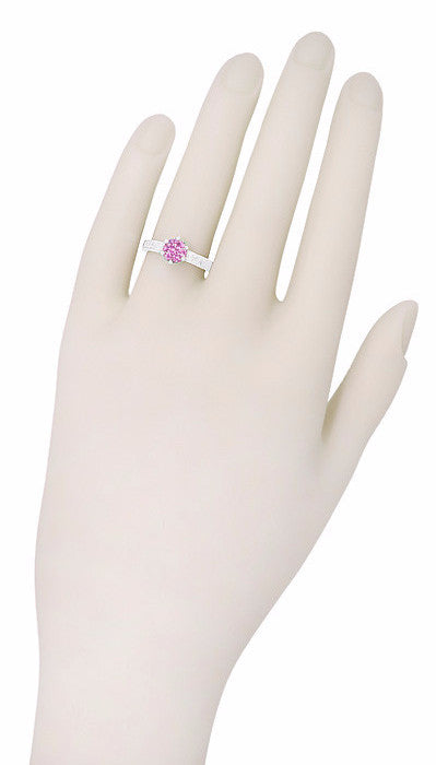 Art Deco Filigree Crown Solitaire 1 Carat Pink Sapphire Engraved Engagement Ring in 18 Karat White Gold - Item: R199WPS - Image: 7