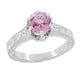 Art Deco Filigree Crown Solitaire 1 Carat Pink Sapphire Engraved Engagement Ring in 18 Karat White Gold