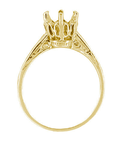 18 Karat Yellow Gold Art Deco Crown Filigree 1 Carat Round Engagement Ring Setting - Item: R199Y - Image: 2