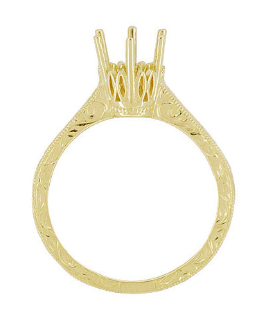 Art Deco Yellow Gold 1 Carat Crown Filigree Scrolls Engagement Ring Setting - 14K or 18K - alternate view